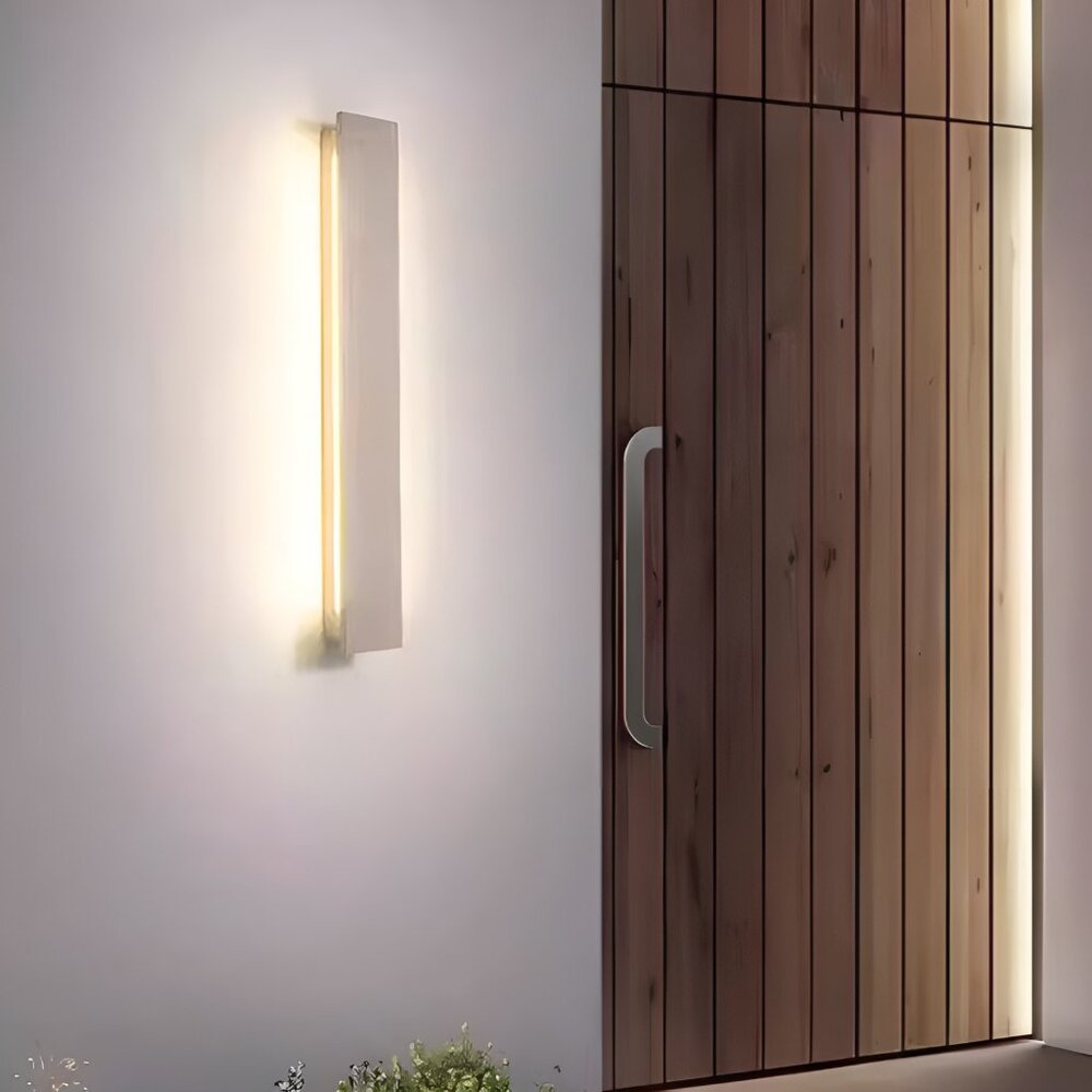 Waterproof Outdoor Wall Sconce - White Cement Aluminum LED, 35.4” Tall